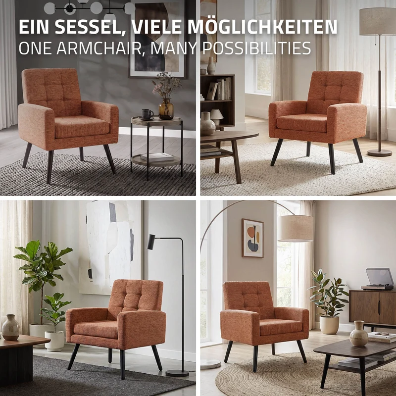 ML-DESIGN | Sessel mit Armlehnen 66,5x80x63,5 cm Stahlgestell/Webstruktur Rot Relaxsessel Lesesessel Polstersessel Fernsehsessel für Wohnzimmer