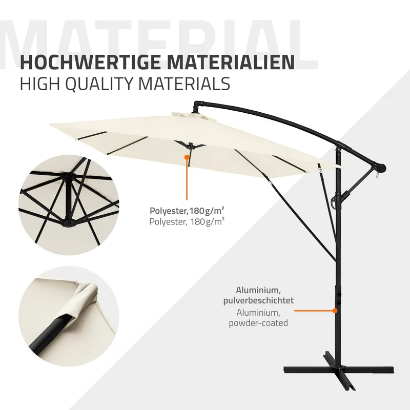 B-Ware Ampelschirm Ø 330 cm Beige 360° Alu Rechteckig Sonnenschirm mit Kurbel, Abdeckung & Ständer ML-Design