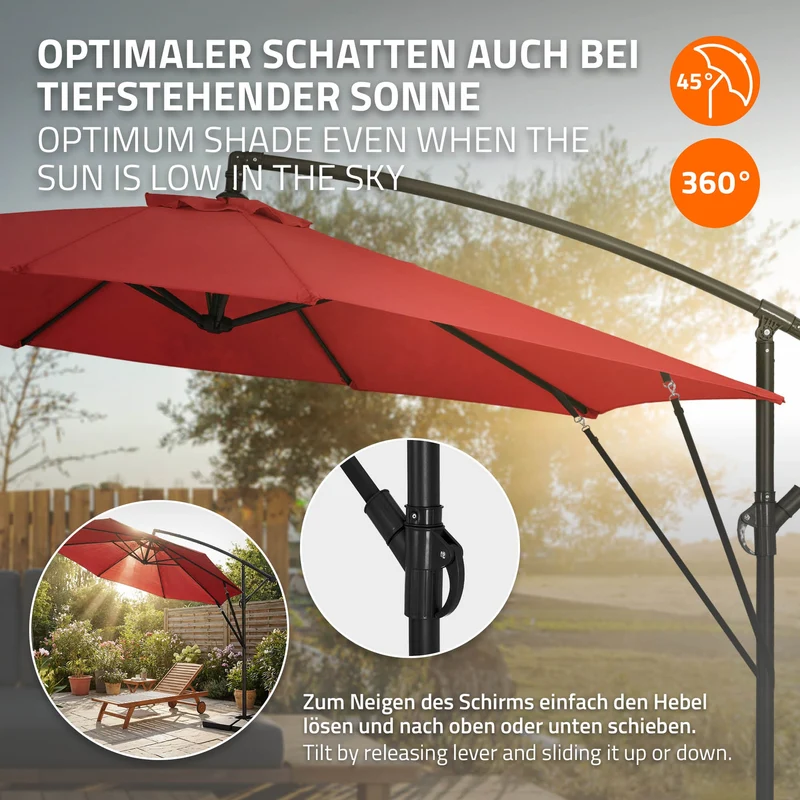 B-Ware Ampelschirm Ø 300 cm Rot 360° Alu Sonnenschirm mit Kurbel, Abdeckung & Ständer ML-Design