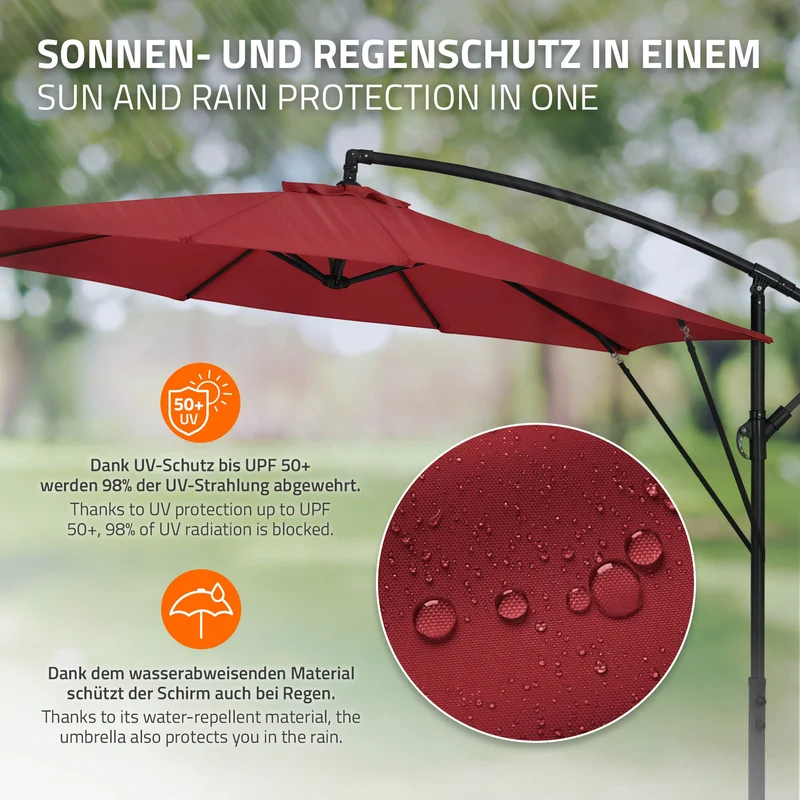 B-Ware Ampelschirm Ø 300 cm Rot 360° Alu Sonnenschirm mit Kurbel, Abdeckung & Ständer ML-Design