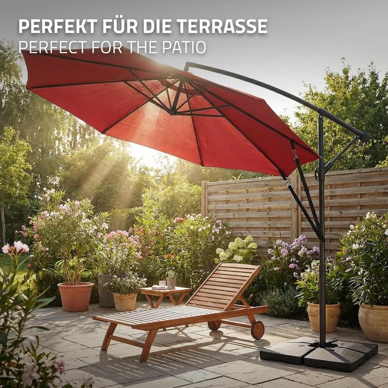B-Ware Ampelschirm Ø 300 cm Rot 360° Alu Sonnenschirm mit Kurbel, Abdeckung & Ständer ML-Design