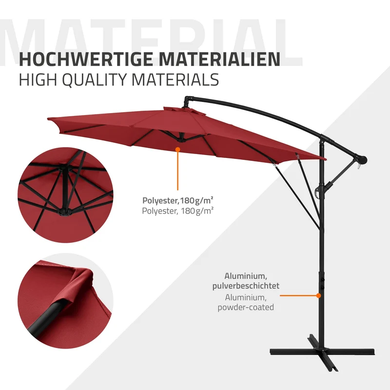 B-Ware Ampelschirm Ø 300 cm Rot 360° Alu Sonnenschirm mit Kurbel, Abdeckung & Ständer ML-Design