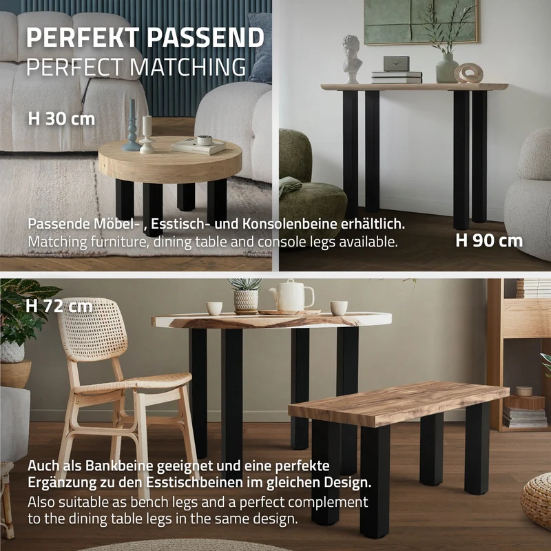 B-Ware 4er Set Tischbeine I-Design 42 cm Schwarz Tischgestell aus pulverbeschichteter Stahl, Profil 8x8 cm, höhenverstellbare Möbelfüße ML-Design