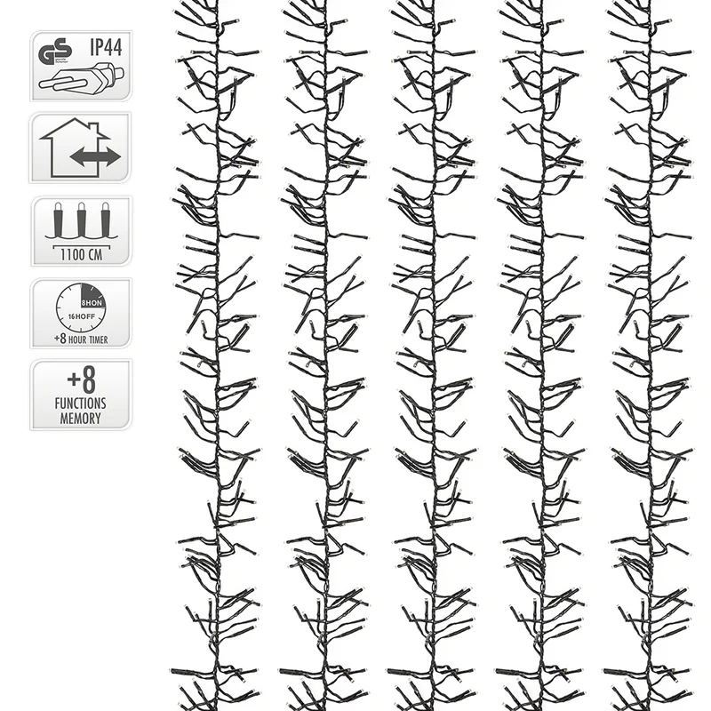 Cluster Lichterkette LED 11m, 1512 LEDs Warmweiß, 8 Leuchtmodi IP44 Innen/Außen