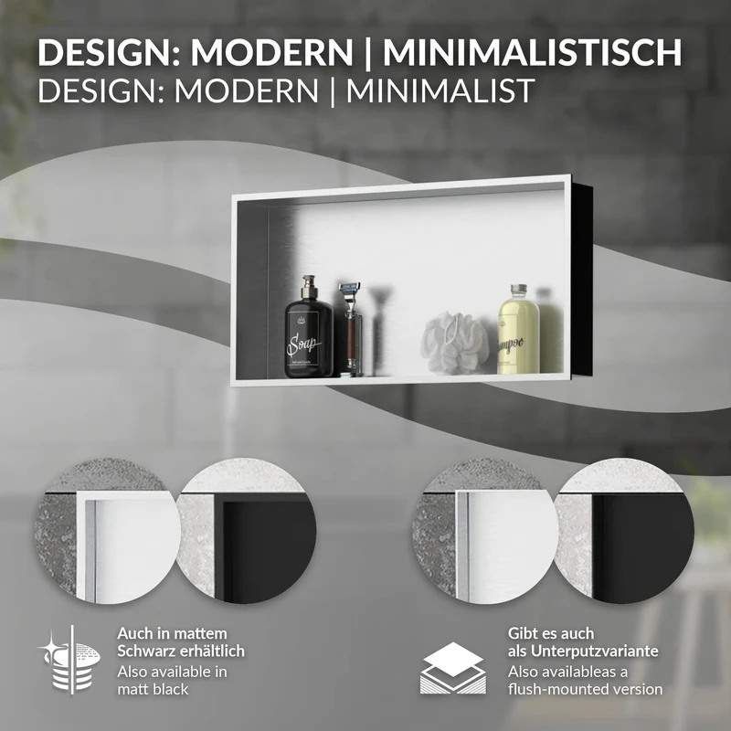 B-Ware Duschnische 60x30 cm Silber aus Edelstahl Wandnische Duschablage LuxeBath