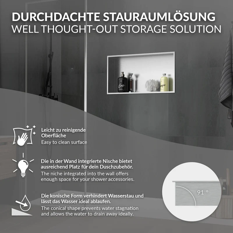 B-Ware Duschnische 60x30 cm Silber aus Edelstahl Wandnische Duschablage LuxeBath