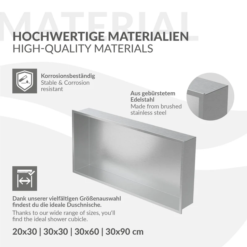 B-Ware Duschnische 60x30 cm Silber aus Edelstahl Wandnische Duschablage LuxeBath