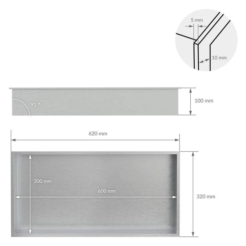 B-Ware Duschnische 60x30 cm Silber aus Edelstahl Wandnische Duschablage LuxeBath