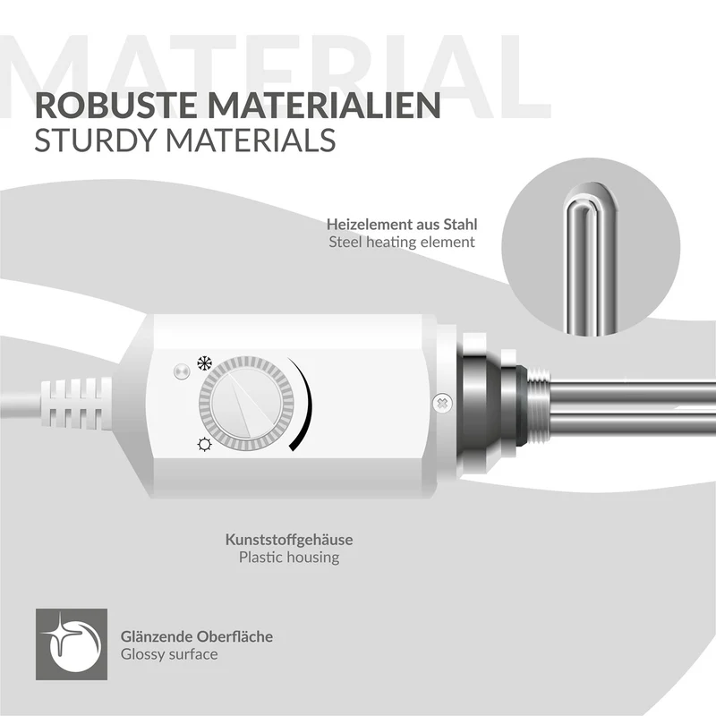 Badheizkörper Elektrisch mit Heizstab 1200W 300x1400 mm Weiß gerade mit Seitenanschluss