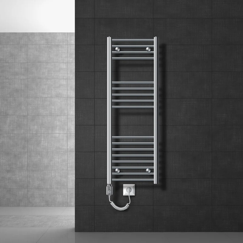 Badheizkörper Elektrisch mit Heizstab 1200W 400x1200 mm Chrome gebogen mit Seitenanschluss LuxeBath