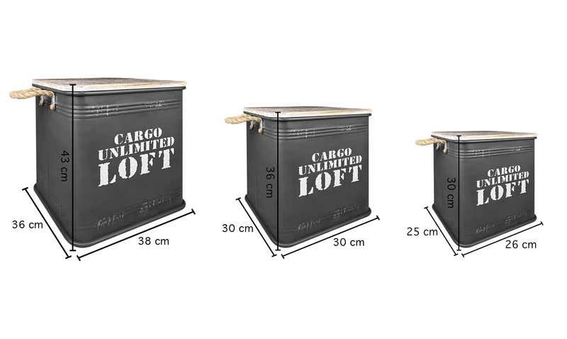 Set 3 Contenitori Grandi In Acciaio Cargo Unlimited Loft Pouf Sgabello Coperchio In Legno Vintage Sgabelli Militari Contenitore Metallo
