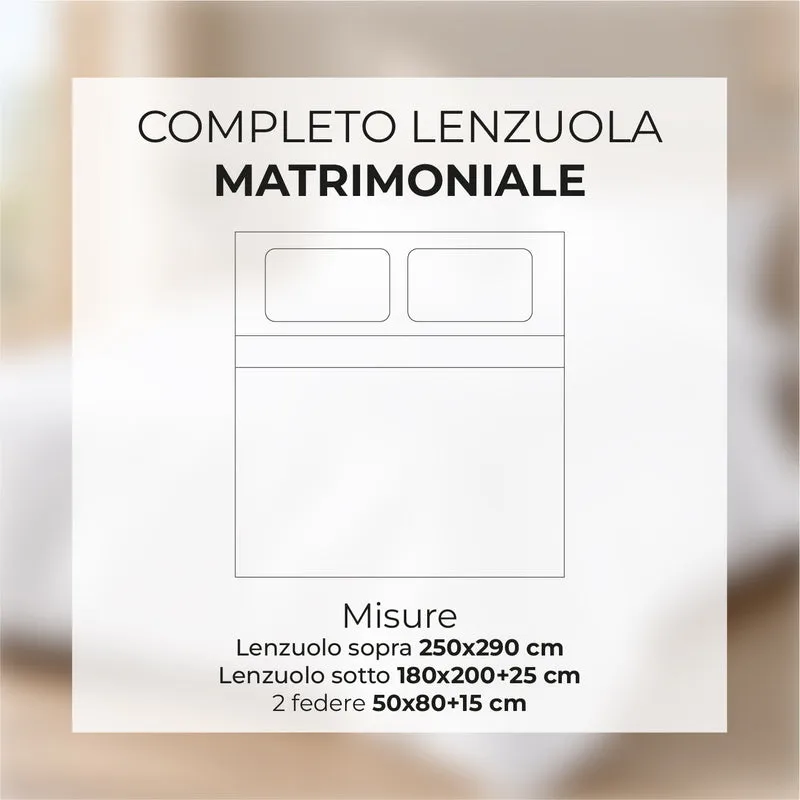 Completo Lenzuola Matrimoniale in Raso di Cotone Tinta Unita Certificato Oeko-Tex Il Gruppone