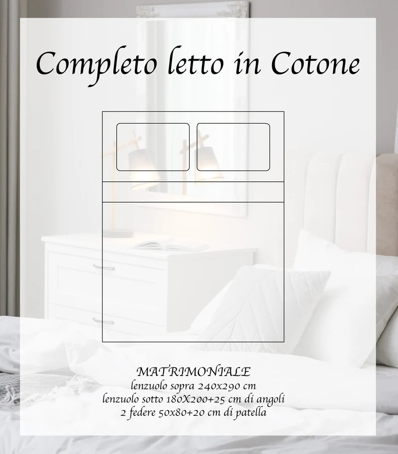 Completo Lenzuola Matrimoniale In Cotone Con Stampa Digitale