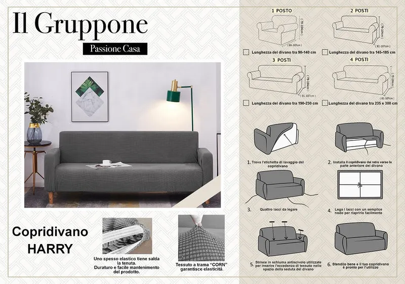 Copridivano Elasticizzato Jacquard Modello Harry Antiscivolo Antigraffio Universale con Braccioli Il Gruppone