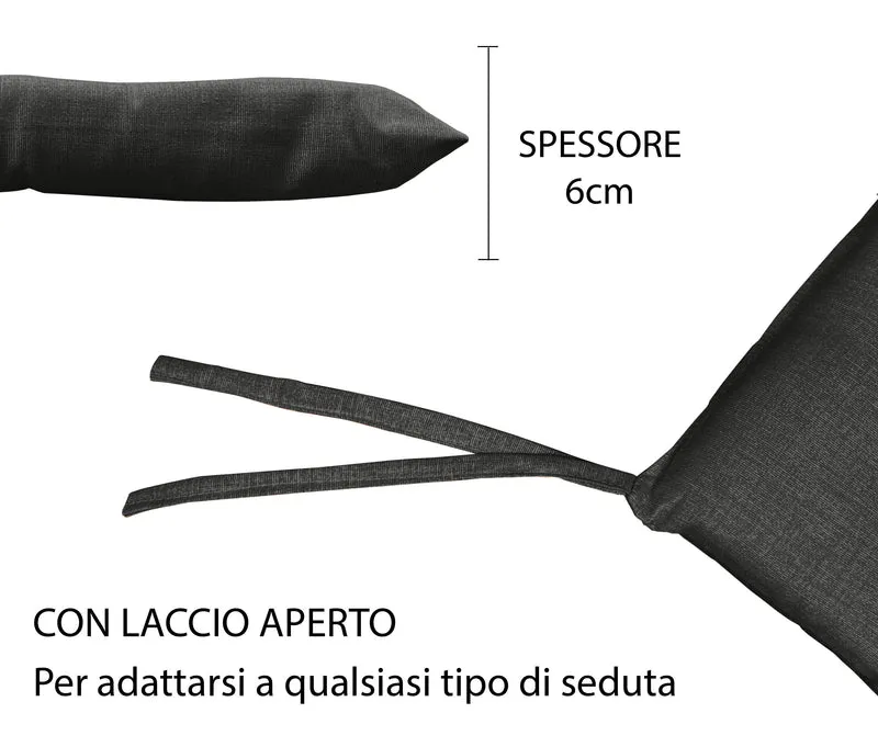 Set Cuscini per Sedia Imbottiti 6 cm con Lacci 4 Punti in Cotone 40x40 Made in Italy Il Gruppone