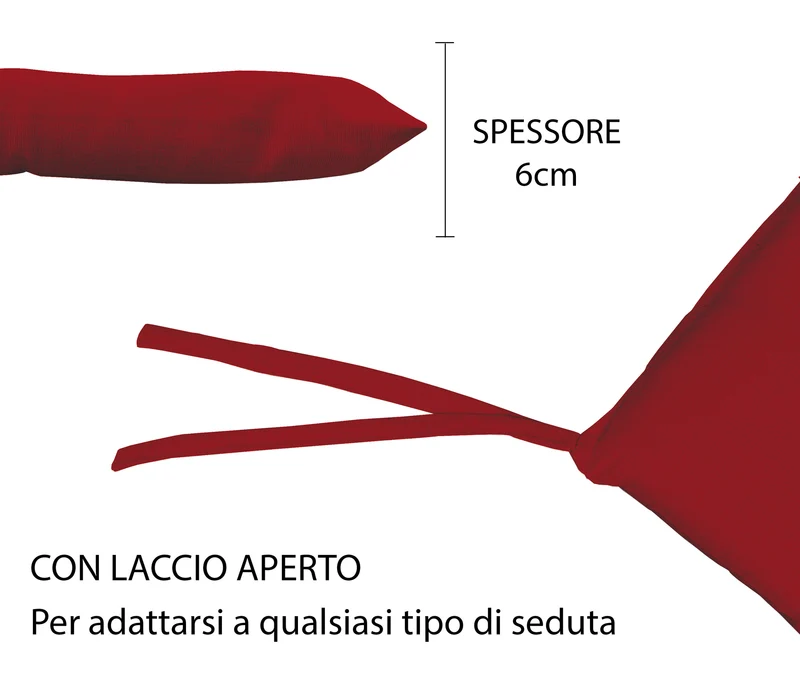 Set Cuscini per Sedia Imbottiti 6 cm con Lacci 4 Punti in Cotone 40x40 Made in Italy Il Gruppone
