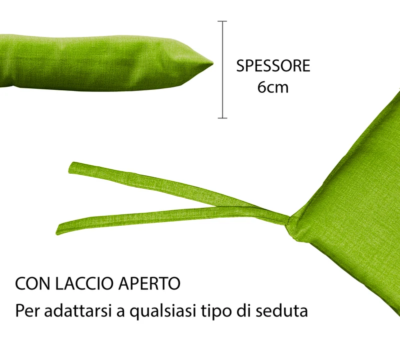 Set Cuscini per Sedia Imbottiti 6 cm con Lacci 4 Punti in Cotone 40x40 Made in Italy Il Gruppone