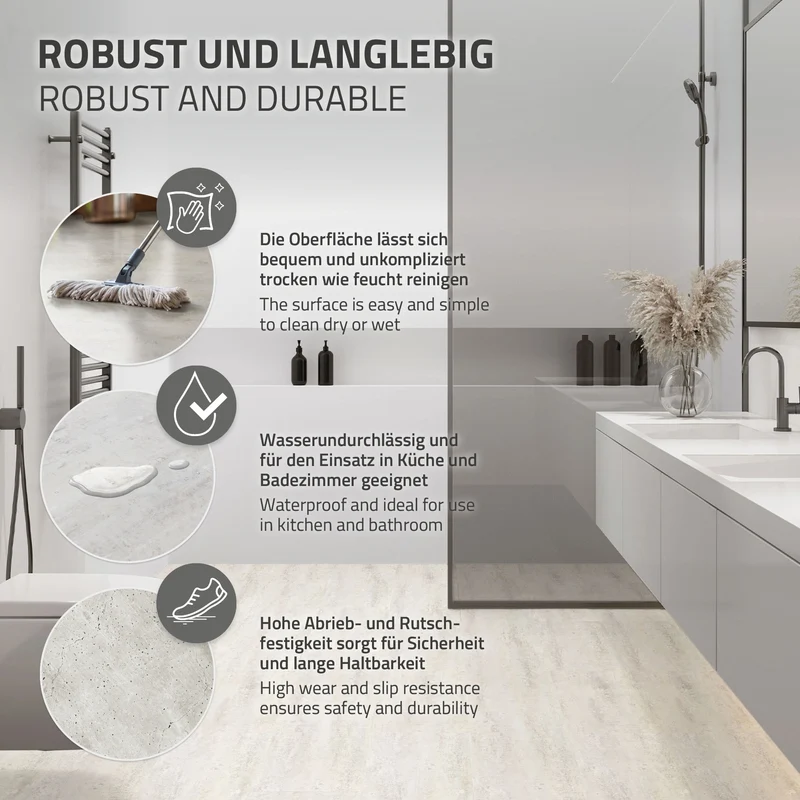 ML-DESIGN | Vinylboden Klick 30 Stück Klicksystem mit Belastungsklasse 34, 61 x 30,5 cm x 4,2 mm 5,58m² PVC Grau Zement Hell Bodenbelag Betonoptik