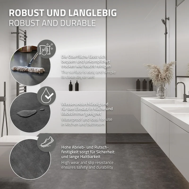 ML-DESIGN | Vinylboden Klick 50 Stück Klicksystem mit Belastungsklasse 34, 61 x 30,5 cm x 4,2 mm 9,3m² PVC Grau Zement Dunkel Bodenbelag Betonoptik