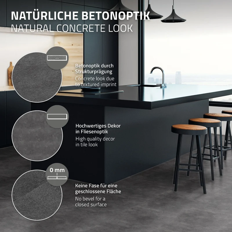 ML-DESIGN | Vinylboden Klick 20 Stück Klicksystem mit Belastungsklasse 34, 61 x 30,5 cm x 4,2 mm 3,72m² PVC Grau Zement Dunkel Bodenbelag Betonoptik