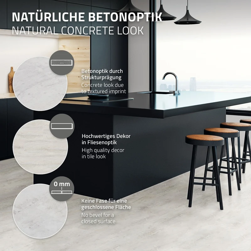ML-DESIGN | Vinylboden Klick 50 Stück Klicksystem mit Belastungsklasse 34, 61 x 30,5 cm x 4,2 mm 9,3m² PVC Grau Zement Hell Bodenbelag Betonoptik