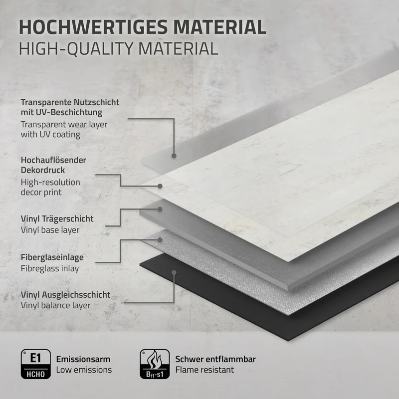ML-DESIGN | Vinylboden Klick 50 Stück Klicksystem mit Belastungsklasse 34, 61 x 30,5 cm x 4,2 mm 9,3m² PVC Grau Zement Hell Bodenbelag Betonoptik