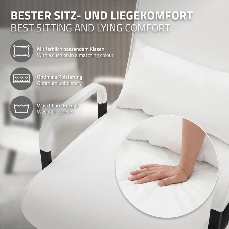ML-DESIGN | Schlafsessel mit Bettfunktion 186x60 cm aus Stahl/Chenille Weiß Sessel mit Schlaffunktion klappbar Bettsessel Klappsessel Schlafsofa