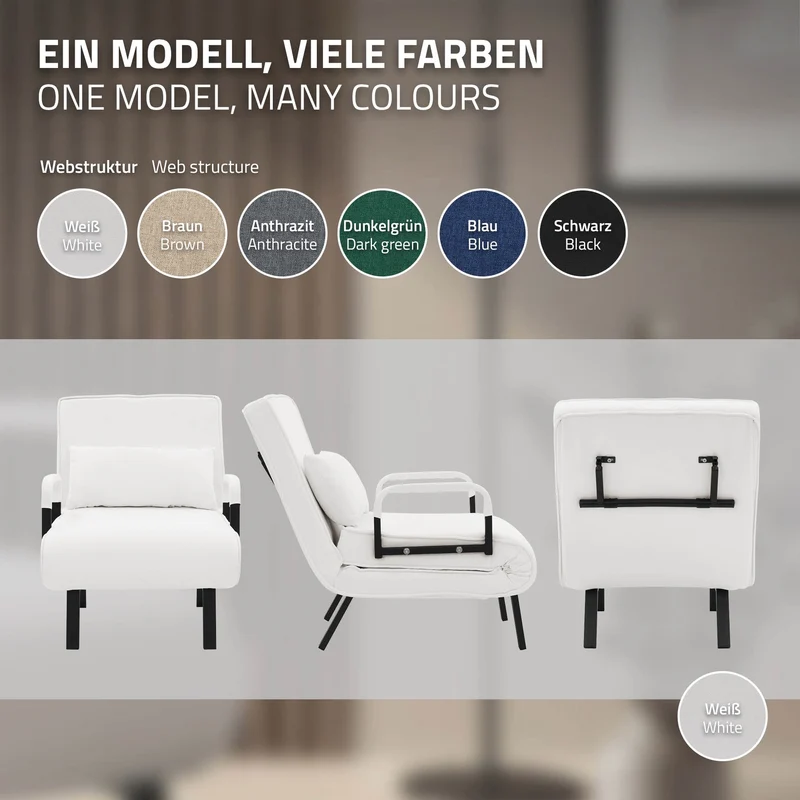 ML-DESIGN | Schlafsessel mit Bettfunktion 186x60 cm aus Stahl/Chenille Weiß Sessel mit Schlaffunktion klappbar Bettsessel Klappsessel Schlafsofa