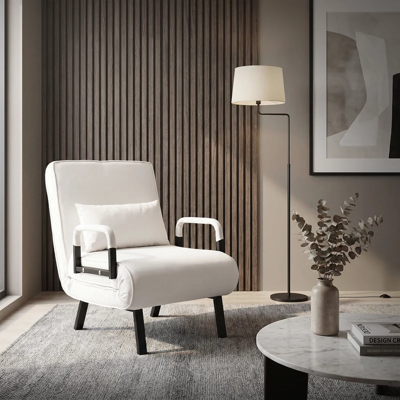 ML-DESIGN | Schlafsessel mit Bettfunktion 186x60 cm aus Stahl/Chenille Weiß Sessel mit Schlaffunktion klappbar Bettsessel Klappsessel Schlafsofa