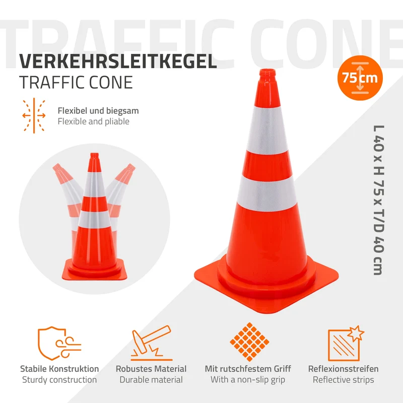 ECD Germany | Pylone mit 2 reflektierenden Streifen 75 cm aus PE Orange groß Verkehrskegel Leitkegel Warnkegel Verkehrsleitkegel Verkehrshütchen