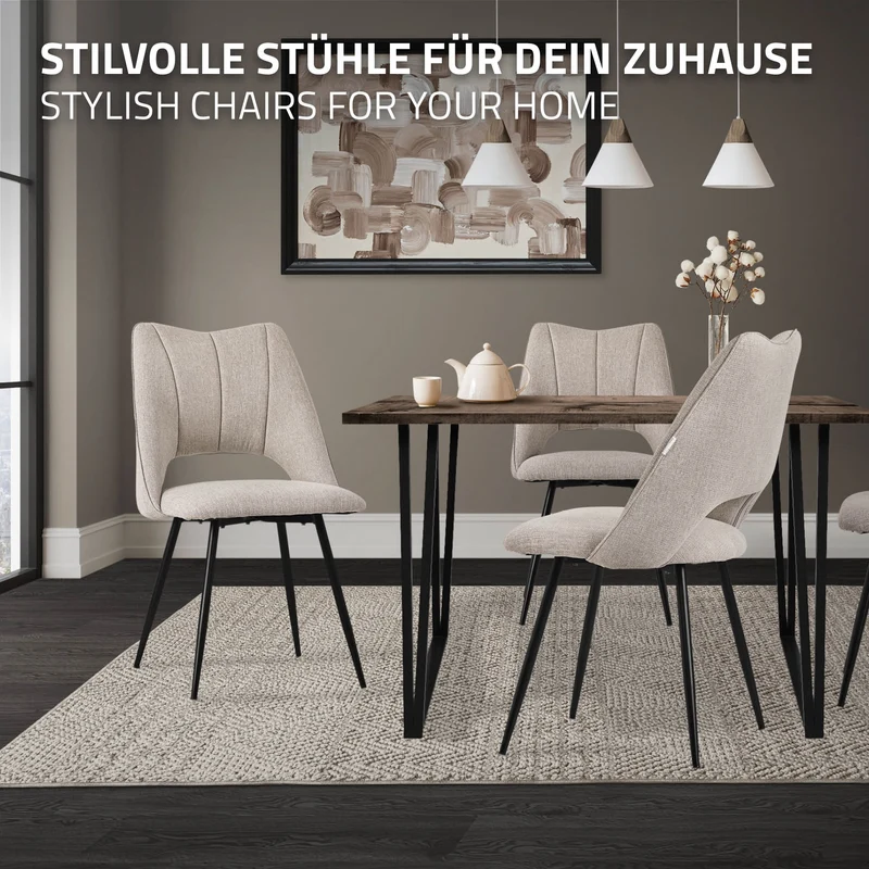 Esszimmerstuhl 2er Set Beige gepolstert inkl. Montagematerial Polsterstuhl Küchenstuhl ML-Design