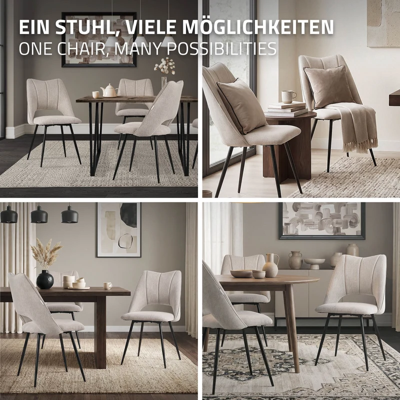 Esszimmerstuhl 2er Set Beige gepolstert inkl. Montagematerial Polsterstuhl Küchenstuhl ML-Design