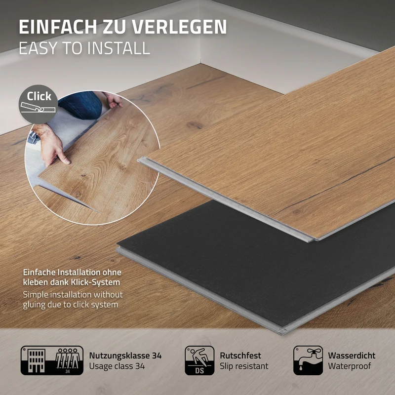 ML-DESIGN | Vinylboden Klick 28 Stück Klicksystem mit Belastungsklasse 34, 122 x 18 cm x 4,2 mm 6,16m² PVC Eiche Rustikal Holzoptik Bodenbelag