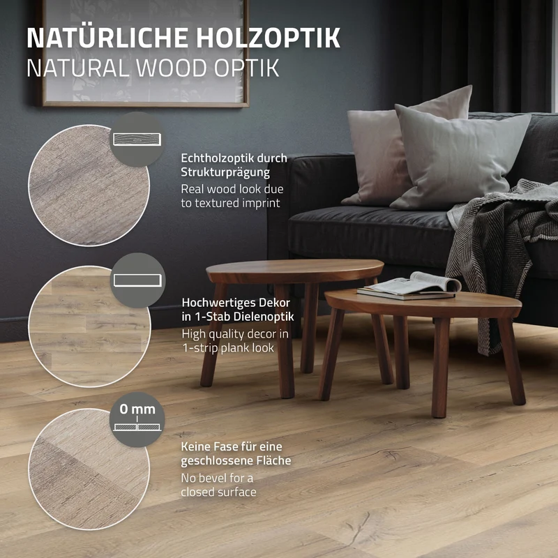 ML-DESIGN | Vinylboden Klick 7 Stück Klicksystem mit Belastungsklasse 34, 122 x 18 cm x 4,2 mm 1,54m² PVC Eiche Rustikal Hell Holzoptik Bodenbelag
