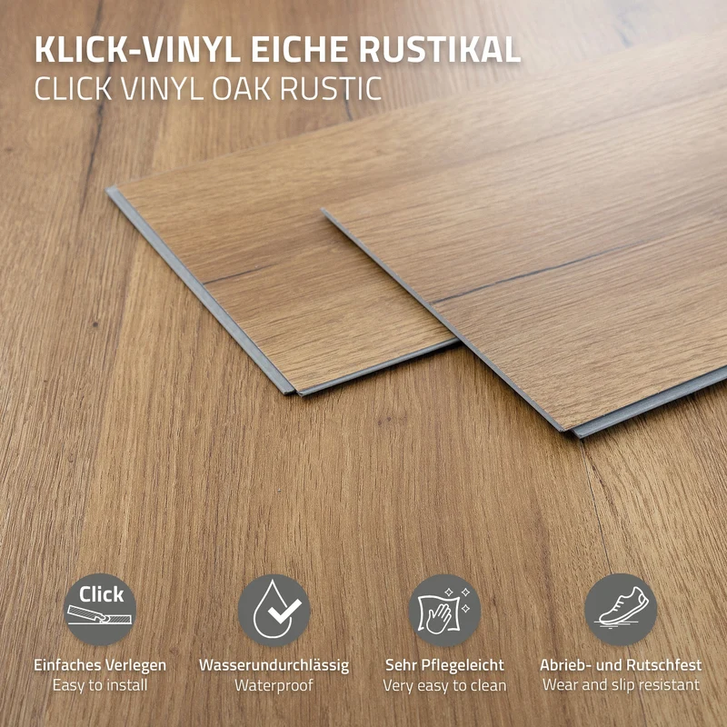 ML-DESIGN | Vinylboden Klick 21 Stück Klicksystem mit Belastungsklasse 34, 122 x 18 cm x 4,2 mm 4,62m² PVC Eiche Rustikal Holzoptik Bodenbelag