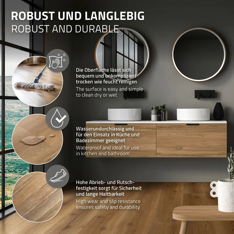 ML-DESIGN | Vinylboden Klick 21 Stück Klicksystem mit Belastungsklasse 34, 122 x 18 cm x 4,2 mm 4,62m² PVC Eiche Rustikal Holzoptik Bodenbelag