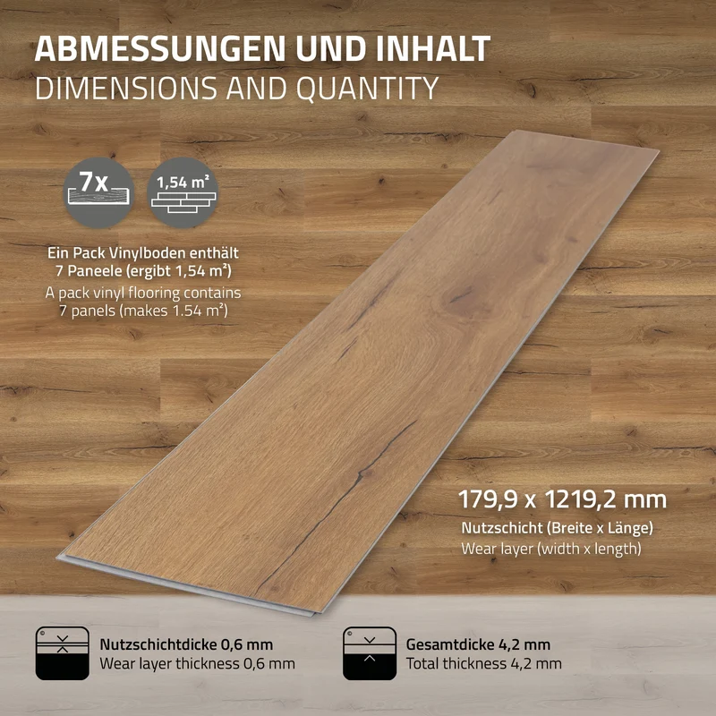 ML-DESIGN | Vinylboden Klick 21 Stück Klicksystem mit Belastungsklasse 34, 122 x 18 cm x 4,2 mm 4,62m² PVC Eiche Rustikal Holzoptik Bodenbelag