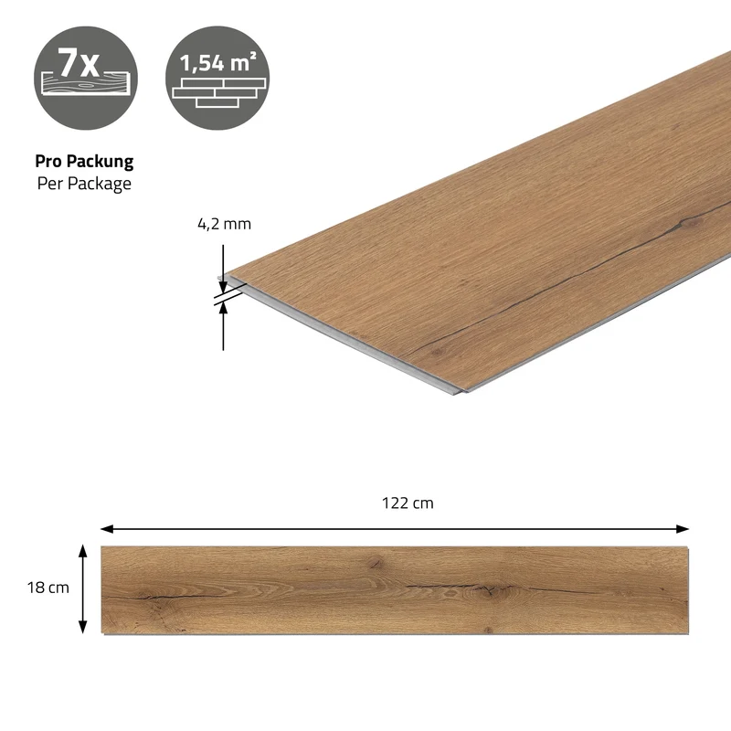 ML-DESIGN | Vinylboden Klick 21 Stück Klicksystem mit Belastungsklasse 34, 122 x 18 cm x 4,2 mm 4,62m² PVC Eiche Rustikal Holzoptik Bodenbelag