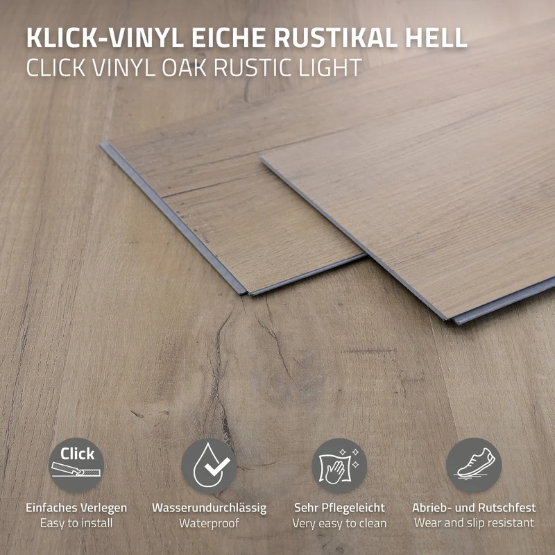 ML-DESIGN | Vinylboden Klick 28 Stück Klicksystem mit Belastungsklasse 34, 122 x 18 cm x 4,2 mm 6,16m² PVC Eiche Rustikal Hell Holzoptik Bodenbelag