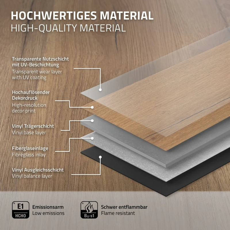 ML-DESIGN | Vinylboden Klick 14 Stück Klicksystem mit Belastungsklasse 34, 122 x 18 cm x 4,2 mm 3,08m² PVC Eiche Rustikal Holzoptik Bodenbelag
