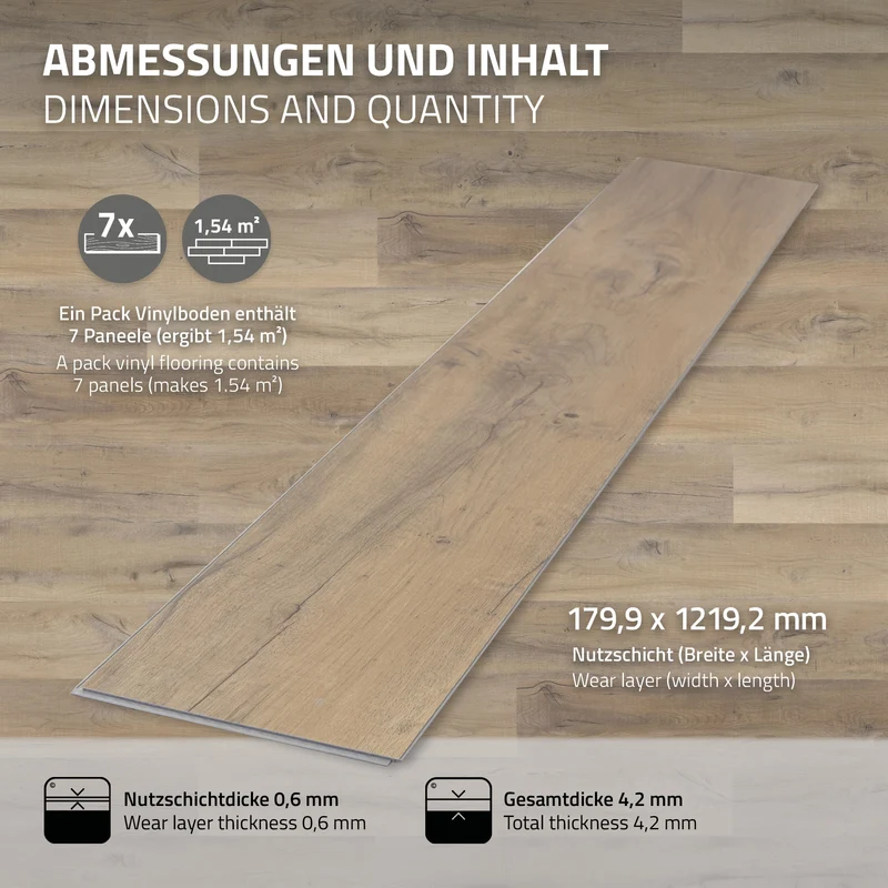 ML-DESIGN | Vinylboden Klick 35 Stück Klicksystem mit Belastungsklasse 34, 122 x 18 cm x 4,2 mm 7,7m² PVC Eiche Rustikal Hell Holzoptik Bodenbelag
