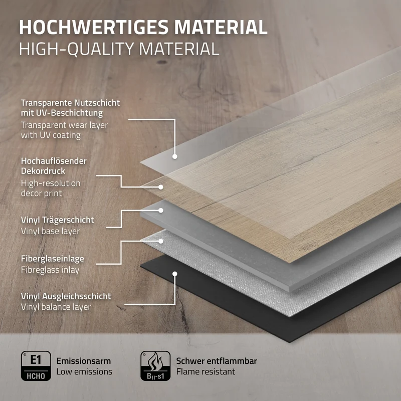 ML-DESIGN | Vinylboden Klick 14 Stück Klicksystem mit Belastungsklasse 34, 122 x 18 cm x 4,2 mm 3,08m² PVC Eiche Rustikal Hell Holzoptik Bodenbelag