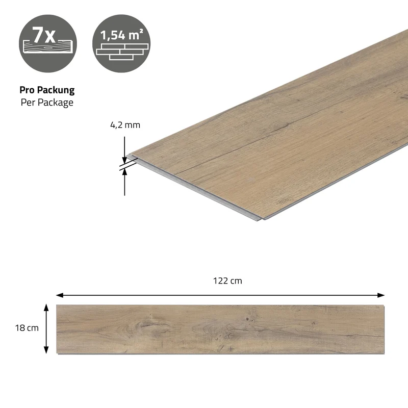 ML-DESIGN | Vinylboden Klick 14 Stück Klicksystem mit Belastungsklasse 34, 122 x 18 cm x 4,2 mm 3,08m² PVC Eiche Rustikal Hell Holzoptik Bodenbelag