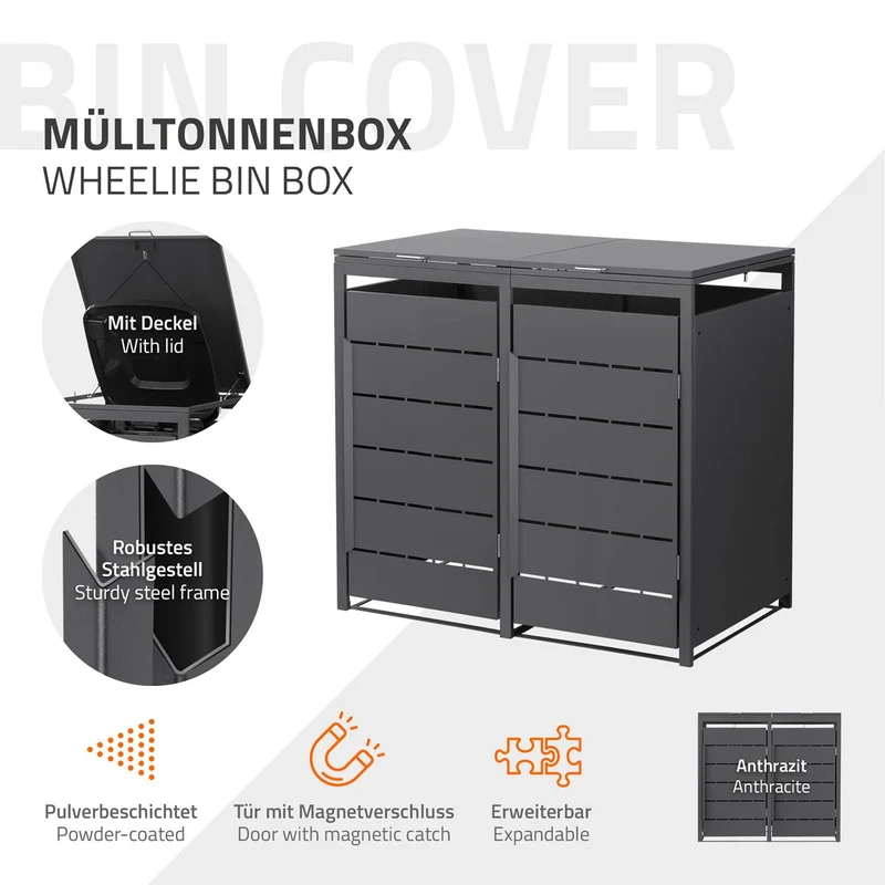 Mülltonnenbox Mülltonnenverkleidung Streben Design für bis zu 4 Tonnen je 240L aus Stahl