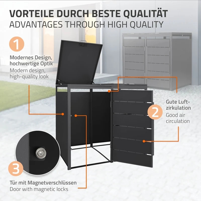 Mülltonnenbox Mülltonnenverkleidung Streben Design für bis zu 4 Tonnen je 240L aus Stahl