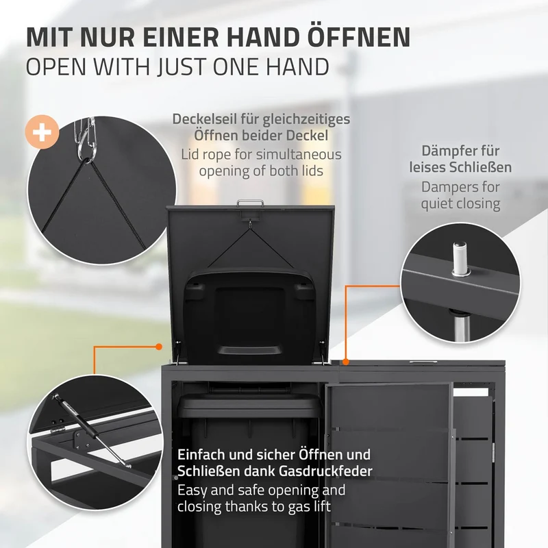 Mülltonnenbox Mülltonnenverkleidung Streben Design für bis zu 4 Tonnen je 240L aus Stahl