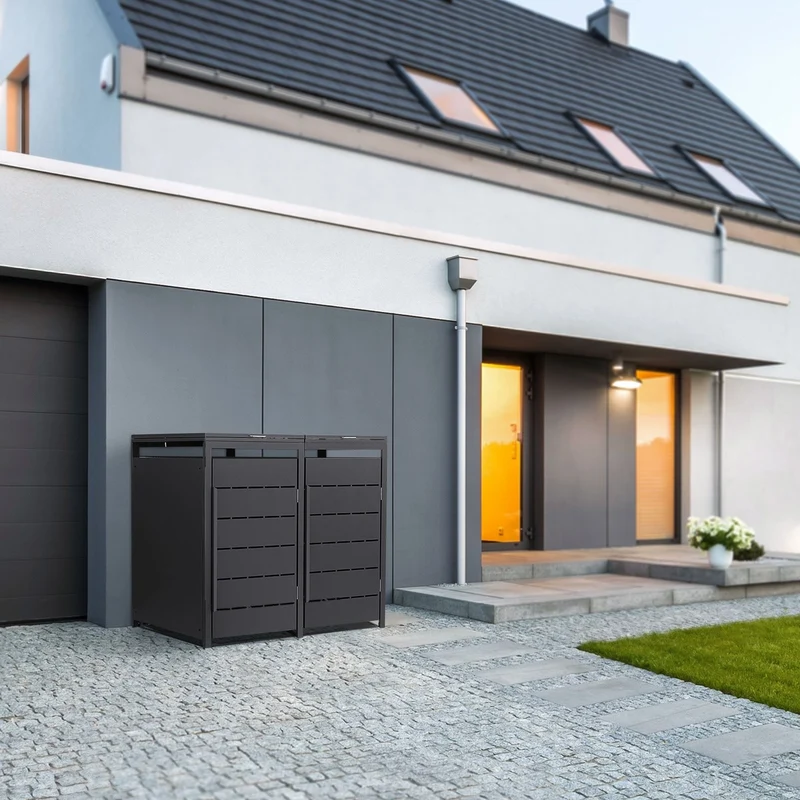 Mülltonnenbox Mülltonnenverkleidung Streben Design für bis zu 4 Tonnen je 240L aus Stahl