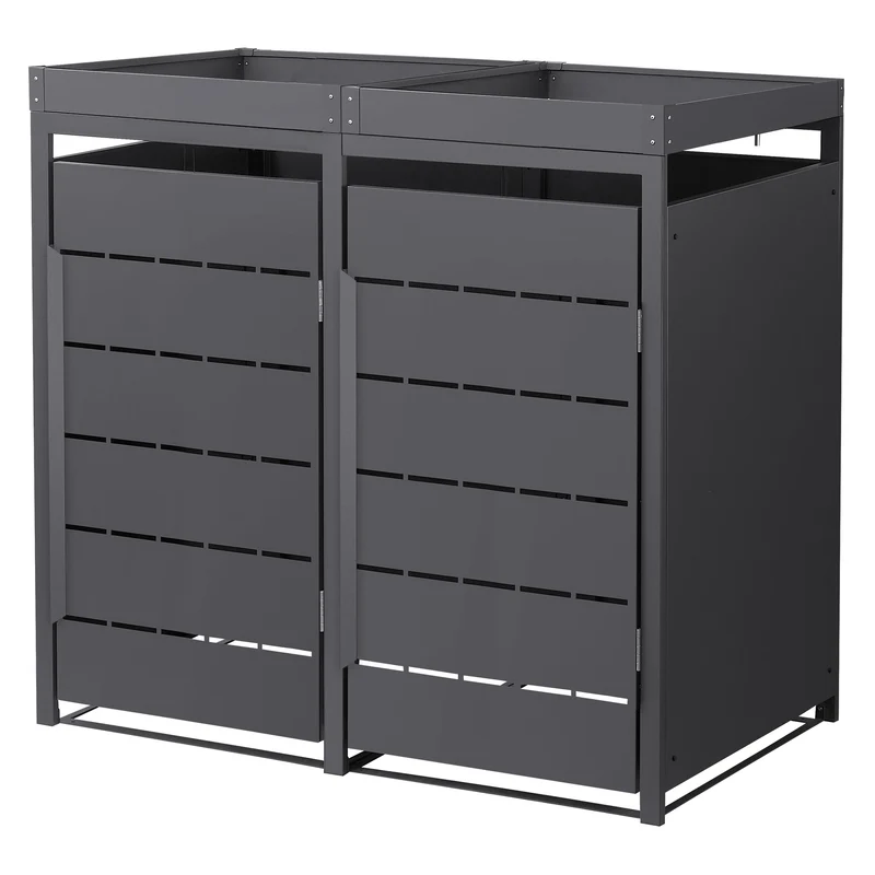 Mülltonnenbox Mülltonnenverkleidung Streben Design mit Pflanzdach für bis zu 4 Tonnen je 240L aus Stahl