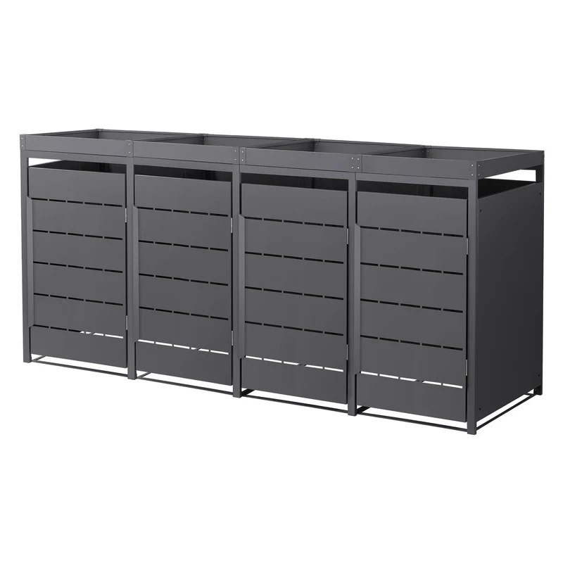 Mülltonnenbox Mülltonnenverkleidung Streben Design mit Pflanzdach für bis zu 4 Tonnen je 240L aus Stahl