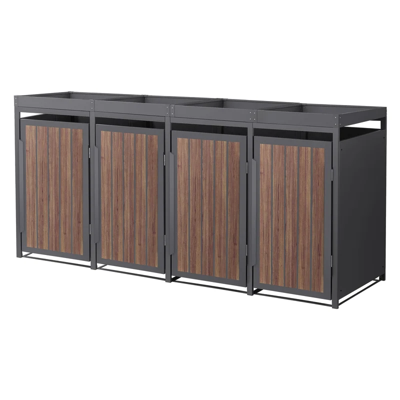 Mülltonnenbox Mülltonnenverkleidung Streben Design mit Pflanzdach für bis zu 4 Tonnen je 240L aus Stahl